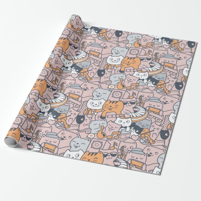 Regalo Papel de ajuste de gatos adorables (Desenrollado)