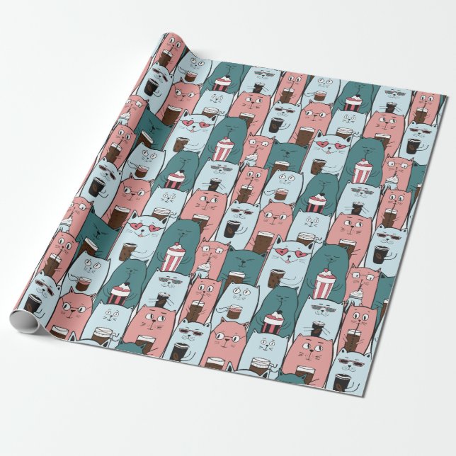 Regalo Papel de ajuste de gatos adorables (Desenrollado)