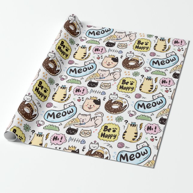 Regalo Papel de ajuste de gatos adorables (Desenrollado)
