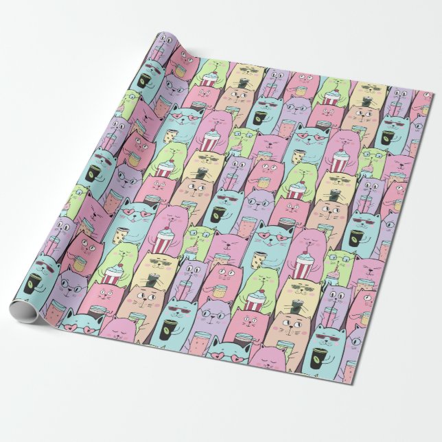 Regalo Papel de ajuste de gatos adorables (Desenrollado)