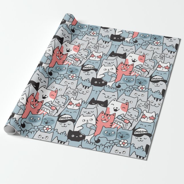Regalo Papel de ajuste de gatos adorables (Desenrollado)