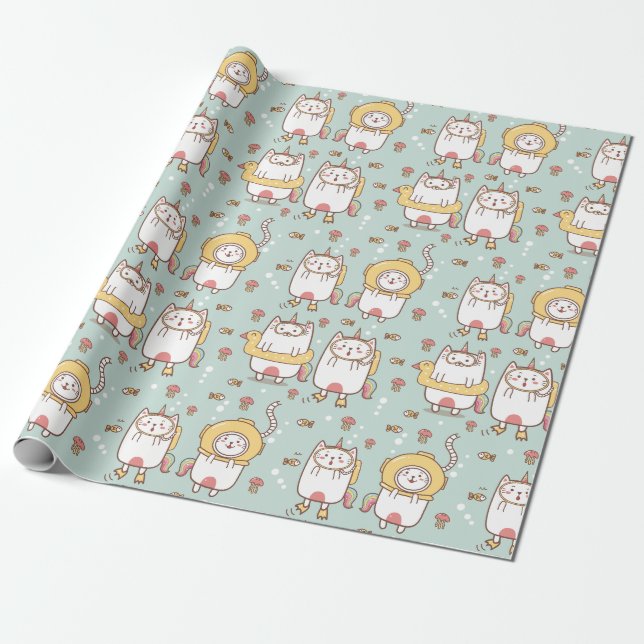 Regalo Papel de ajuste de gatos adorables (Desenrollado)