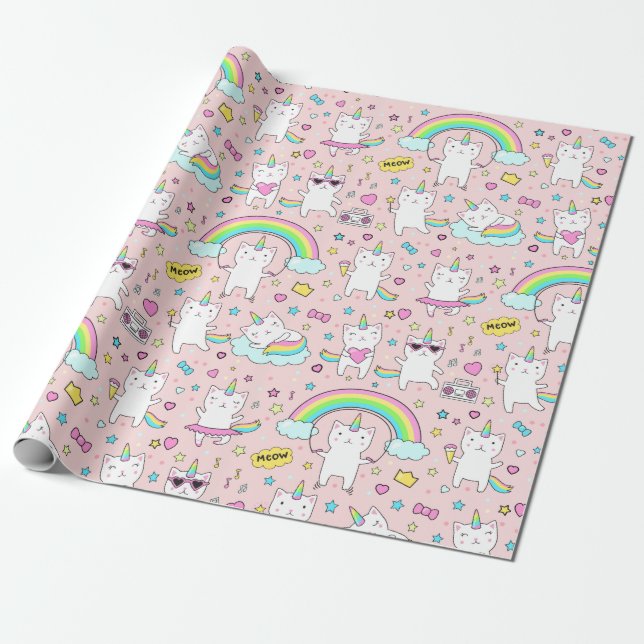 Regalo Papel de ajuste de gatos de unicornio (Desenrollado)