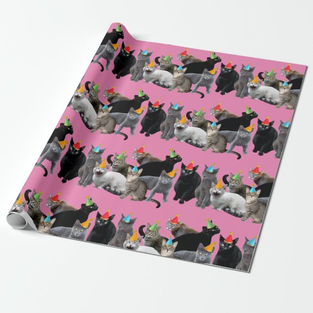 Regalo Papel de ajuste de gatos fiestas (Desenrollado)
