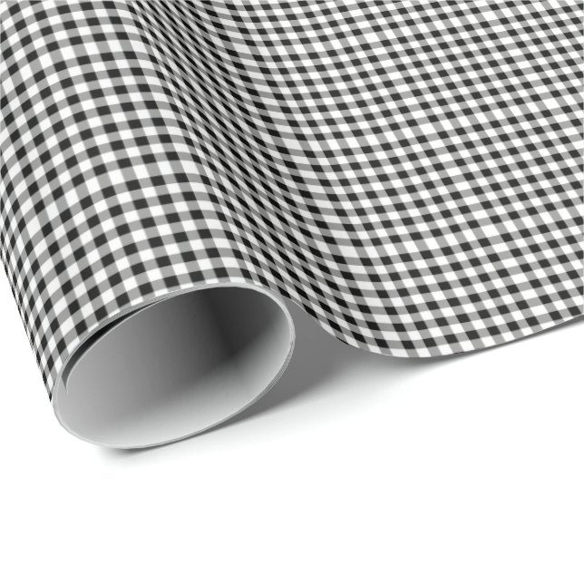 Regalo Papel de ajuste de Gingham negro (Esquina del rollo)