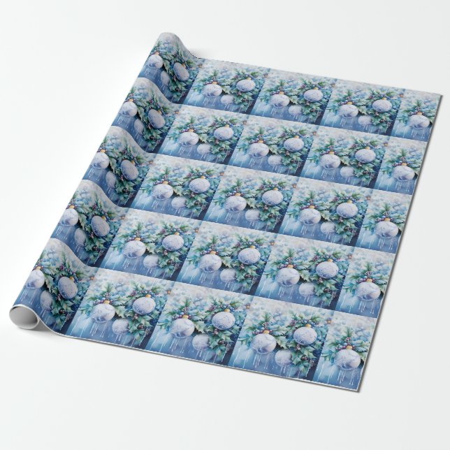Regalo Papel de ajuste de invierno azul (Desenrollado)