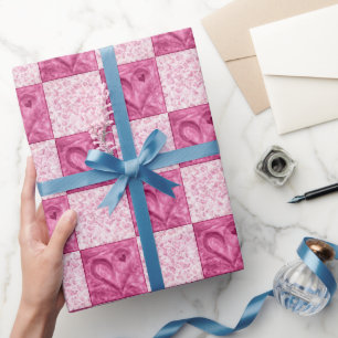 Regalo Papel de ajuste de los corazones rosa y blanco ver