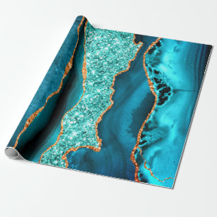 Regalo Papel de ajuste de mármol Purpurina de oro azul de