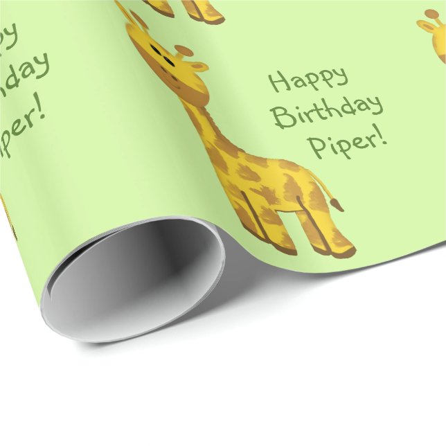 Regalo Papel de ajuste de nombres personalizados de jiraf (Esquina del rollo)