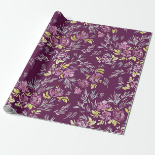Regalo Papel de ajuste de patrón de flor púrpura acuarela