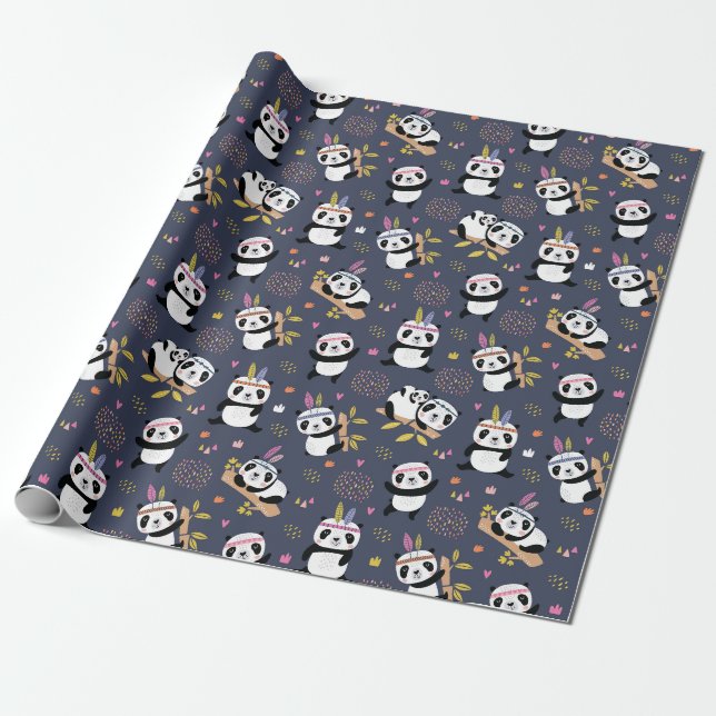 Regalo Papel de ajuste de patrón de panda (Desenrollado)