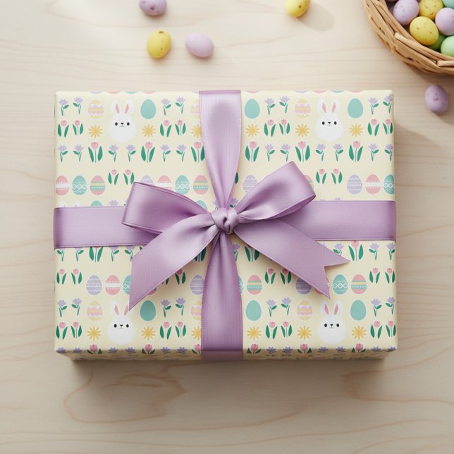 Regalo Papel de ajuste de patrón de Semana Santa (Sweet Easter Bunny & Floral Wrapping Paper)
