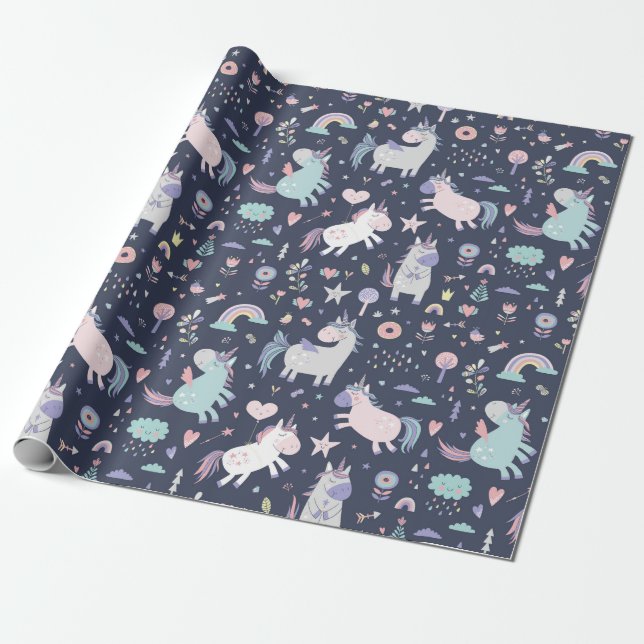 Regalo Papel de ajuste de patrón de unicornio (Desenrollado)