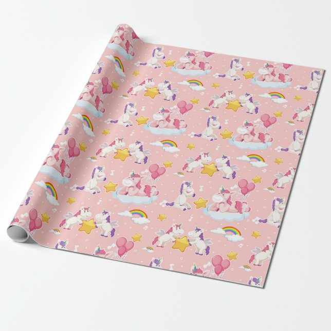 Regalo Papel de ajuste de patrón de unicornio (Desenrollado)