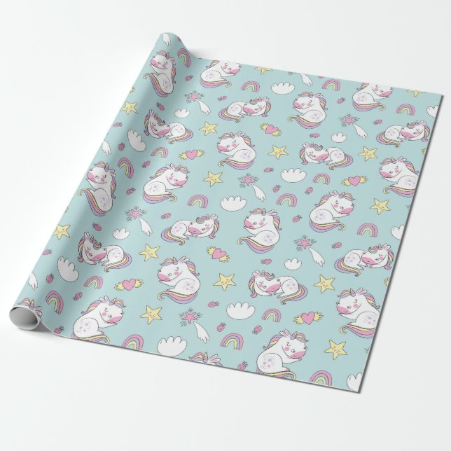 Regalo Papel de ajuste de patrón de unicornio (Desenrollado)