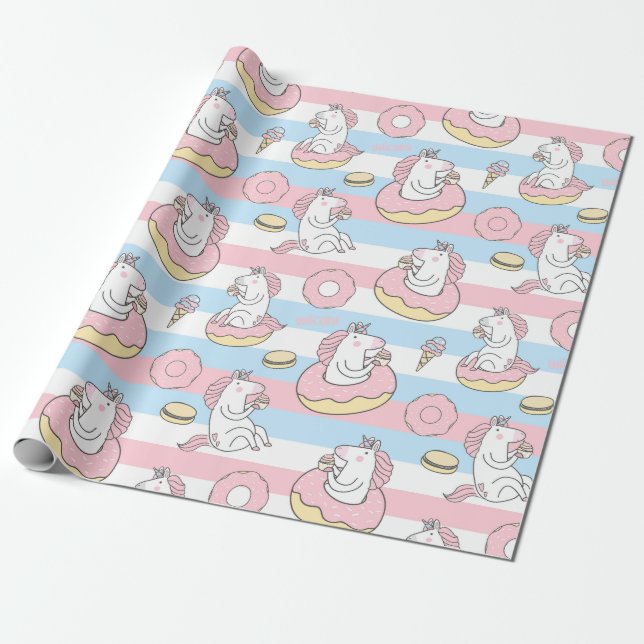 Regalo Papel de ajuste de patrón de unicornio (Desenrollado)
