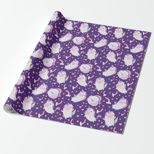 Regalo Papel de ajuste de patrón de unicornio (Desenrollado)