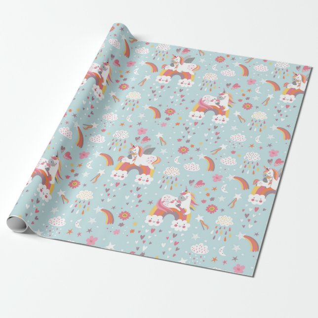 Regalo Papel de ajuste de patrón de unicornio (Desenrollado)