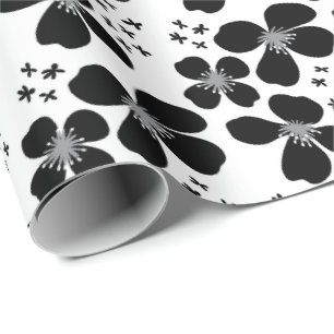 Regalo Papel de ajuste de patrón floral blanco negro mode