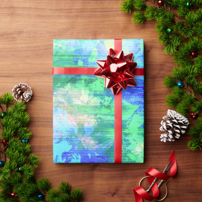 Regalo Papel de ajuste de patrón verde y azul (Regalo de vacaciones)
