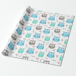 Regalo Papel de ajuste de patrones de búhos y ramas