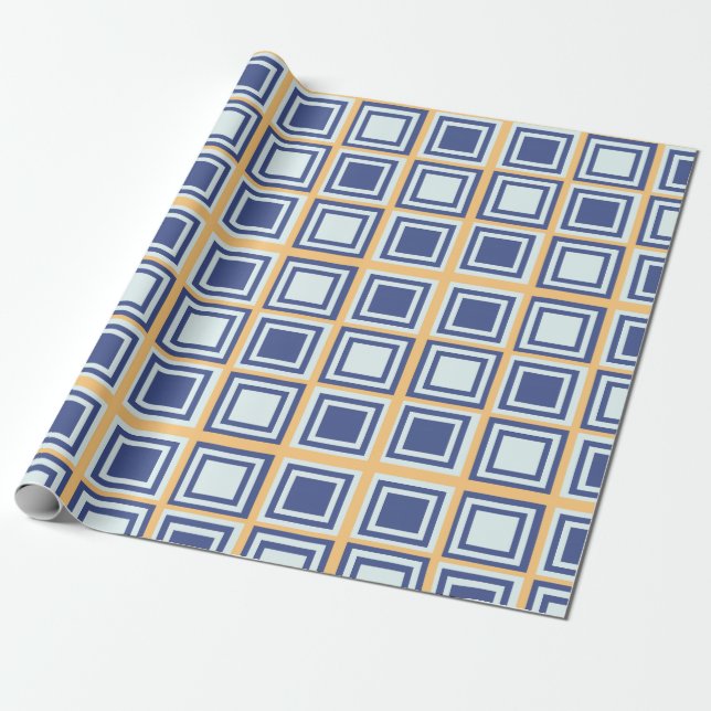 Regalo Papel de ajuste de patrones de cuadrados azules (Desenrollado)