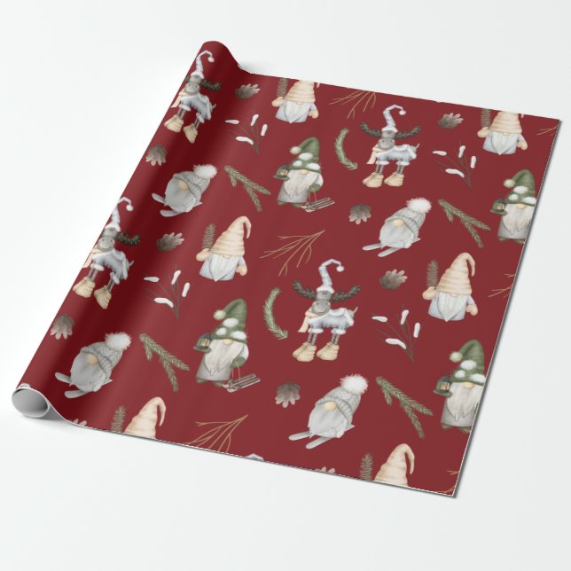 Regalo Papel de ajuste de patrones de Navidades nórdicos (Desenrollado)