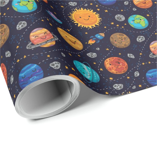 Regalo Papel de ajuste de planetas felices (Esquina del rollo)