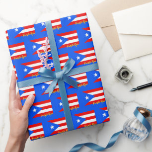 Regalo Papel de ajuste de Puerto Rico, azul, bandera patr