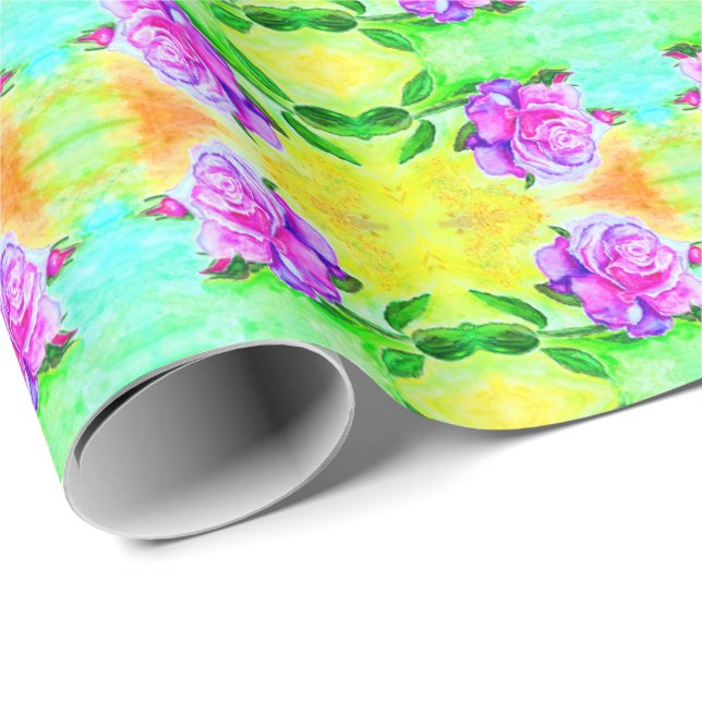 Regalo Papel de ajuste de Rosa de acuarela (Esquina del rollo)