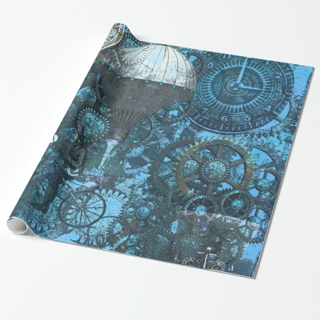 Regalo Papel de ajuste de Steampunk azul (Desenrollado)