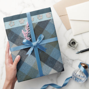 Regalo Papel de ajuste de tartán azul