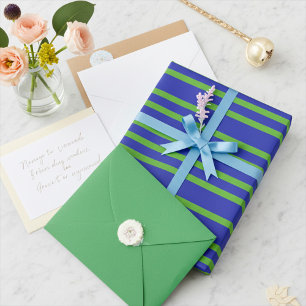 Regalo Papel de ajuste de tiras verdes y azules de primav