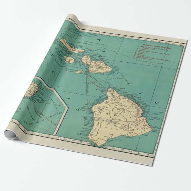 Regalo Papel de ajuste del mapa de Hawaii antiguo (1924) (Desenrollado)