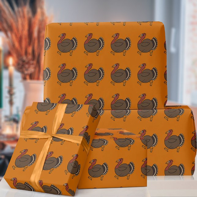 Regalo Papel de ajuste del patrón de acción de Gracias Tu (Lots of turkeys trotting along this wrapping paper!)