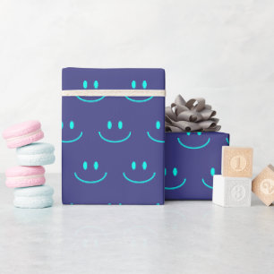 Regalo Papel de ajuste del patrón de sonrisa azul y turqu