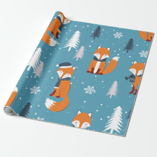 Regalo Papel de ajuste del patrón Fox de Navidades Cute N