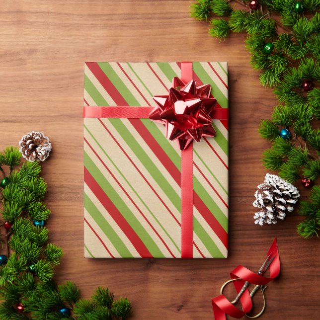 Regalo Papel de ajuste del patrón rojo rayado verde (Regalo de vacaciones)
