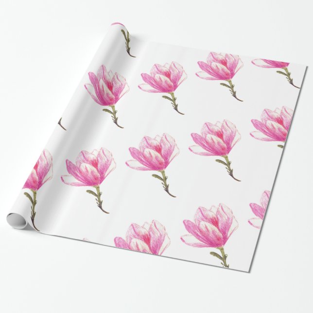 Regalo Papel de ajuste, dibujo de flores rosadas (Desenrollado)