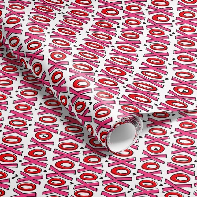 Regalo Papel de ajuste El día de San Valentín XOXO (pink and red XOXOs and tiny hearts bring all the love vibes to this Valentine's Day gift wrap paper)