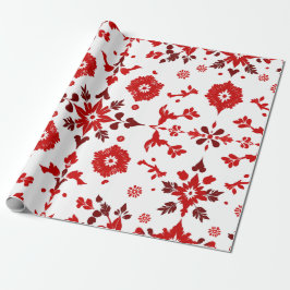 Regalo Papel de ajuste elegante de simetría floral roja