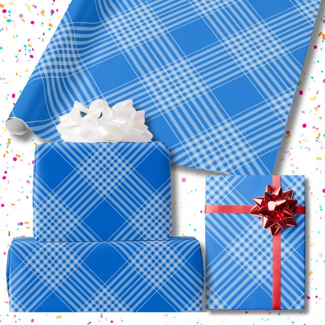 Regalo Papel de ajuste en blanco y azul de Gingham (Gingham Checkered Blue and White Wrapping Paper)