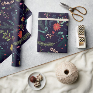 Regalo Papel de ajuste - Floral clásica sobre azul