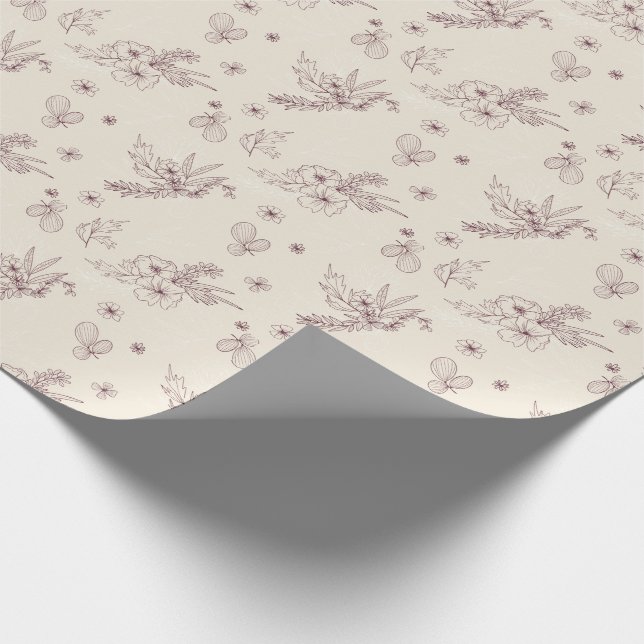Regalo Papel de ajuste floral de crema de esténcil modern (Esquina)
