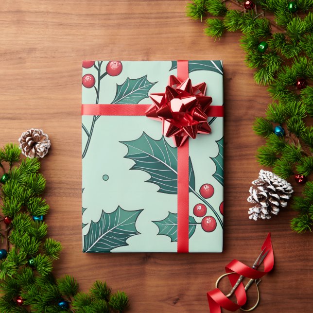 Regalo Papel de ajuste para Navidades de Holly clásicos (Regalo de vacaciones)