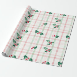 Regalo Papel de ajuste para Navidades de Retro Verde Rosa
