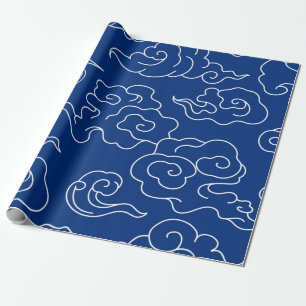 Regalo Papel de ajuste PATRÓN DE NUBE JAPONÉS AZUL