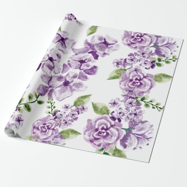 Regalo Papel de ajuste - Patrón floral acuático (Desenrollado)
