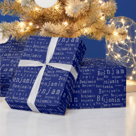 Regalo Papel de ajuste personalizado con nombre azul y pl