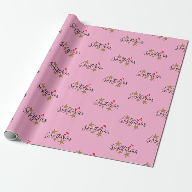 Regalo Papel de ajuste sagitario - fondo rosado (Desenrollado)
